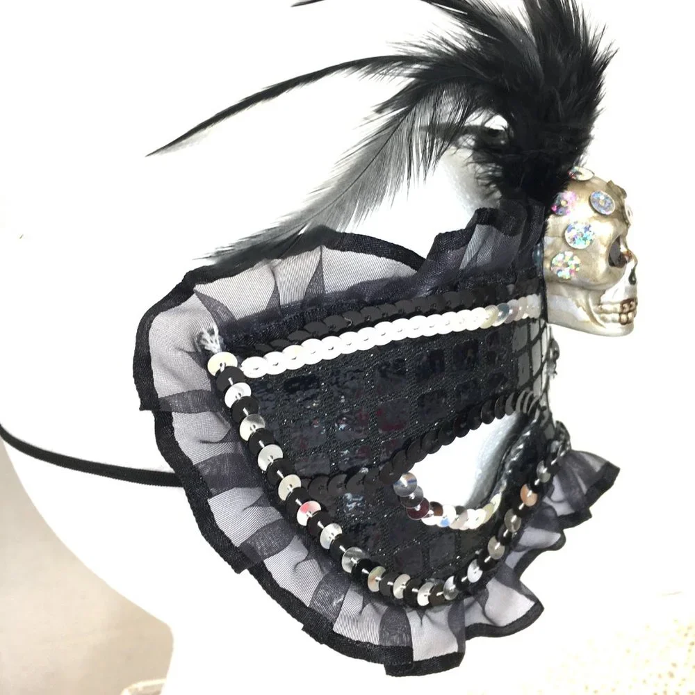 Halloween Half Mask Skull Sequin w/ ruffles